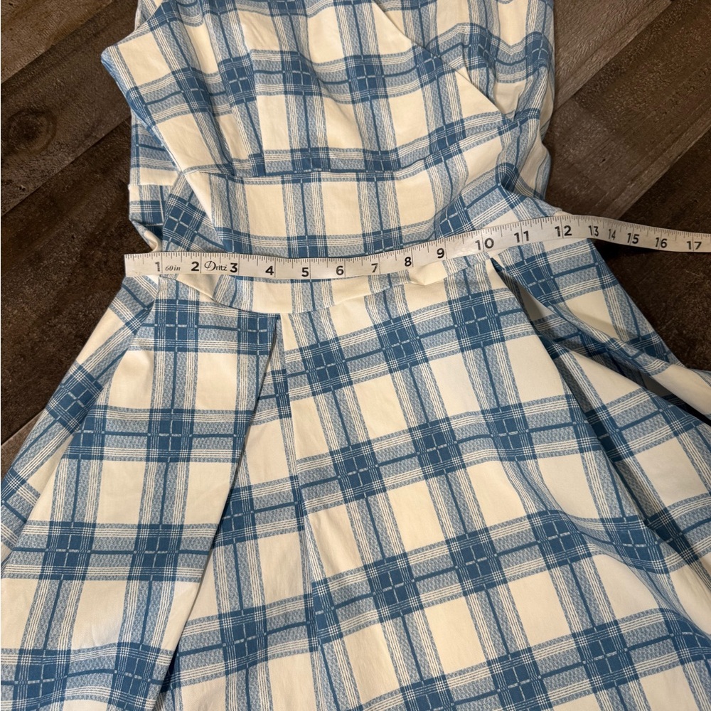 Gown Town Blue & White Plaid Fit and Flare Dress Sleeveless Size M - Picture 3 of 7